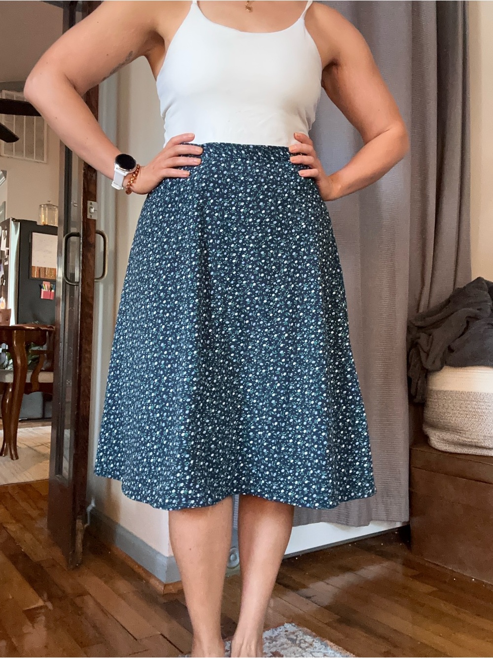 Banana Republic Navy Floral Midi Skirt